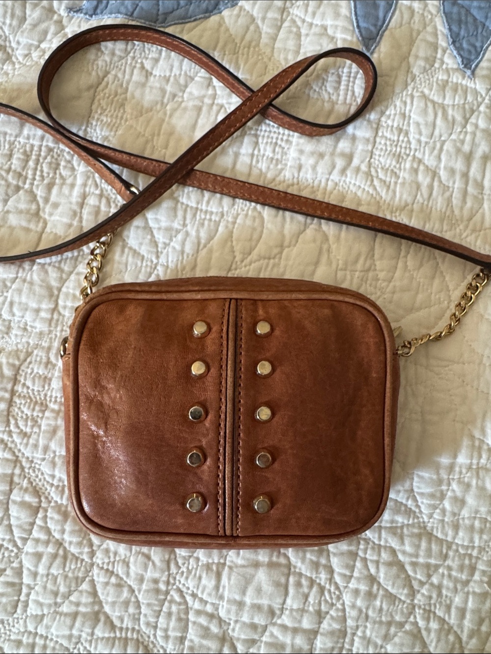 Michael Michael Kors Brown Leather Crossbody Bag with Gold Stud Details